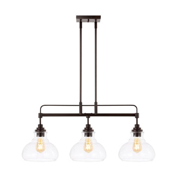 Marlowe 32.5" Farmhouse Industrial Iron/Glass Linear LED Pendant - JONATHAN Y